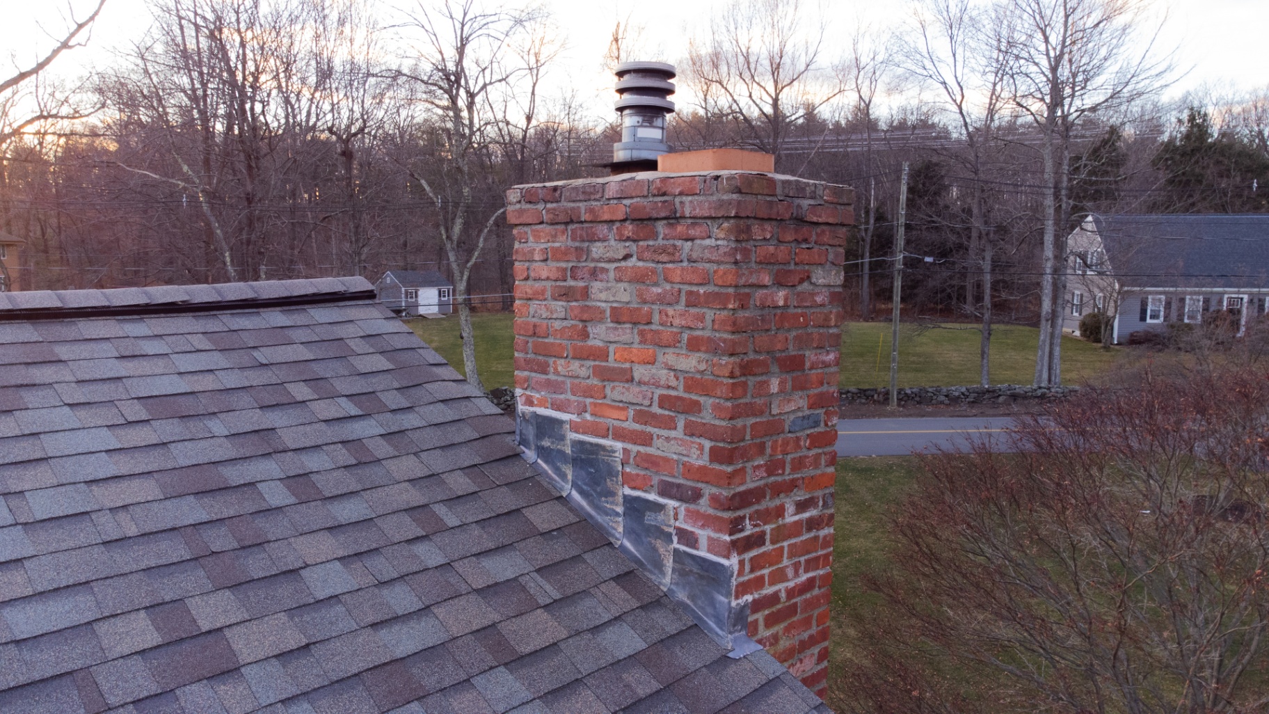 Chimney flashing and brickwork detail